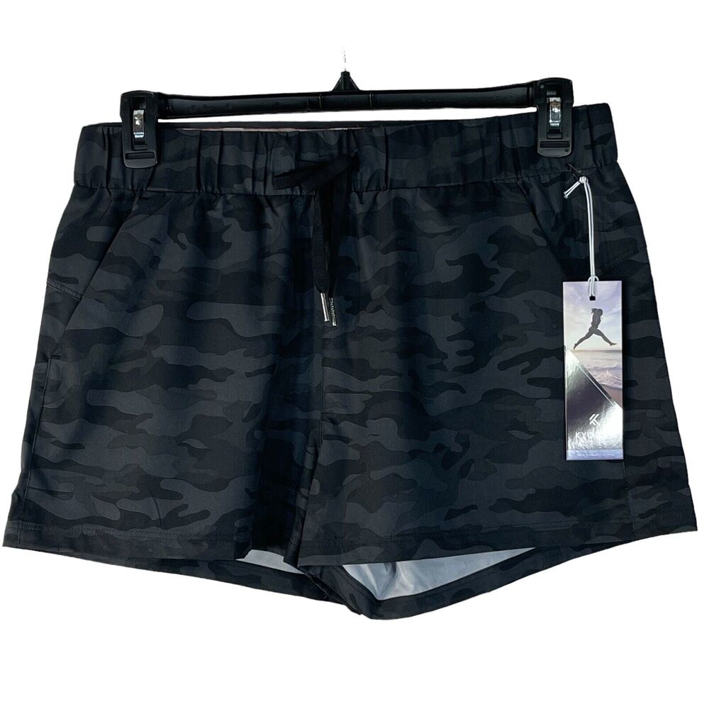 Kyodan Large Activewear Shorts Pockets Lightweight Quick Drying Black Camo